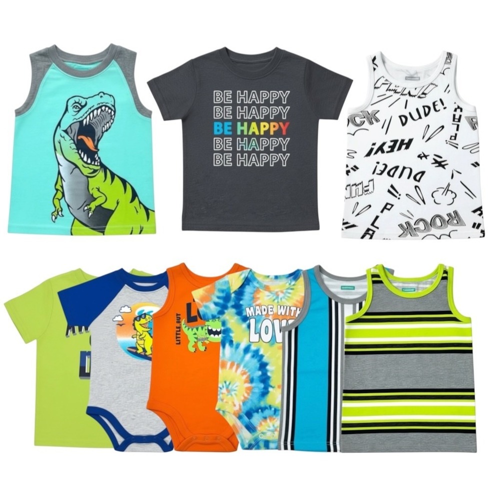 Garanimals Baby Boys Short Sleeve Tees and One piece Bodysuits Sz 12M Lot of 10